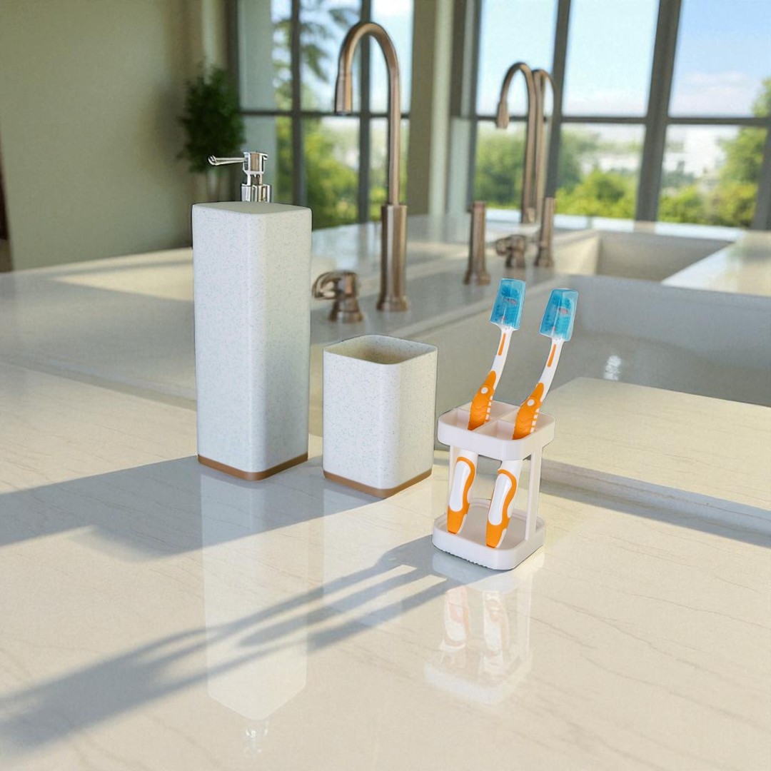 Set de accesorios de baño con portacepillos y dispensadores de estilo moderno